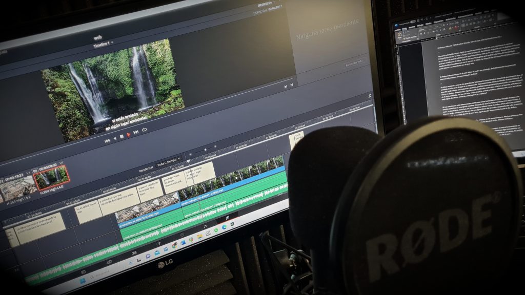 Trabajando en el estudio del locutor Javier Prieto